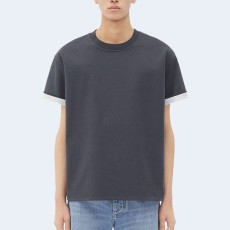 보테가 베네타 더블 레이어 코튼 체크 티셔츠 그레이